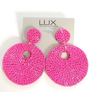 LUX hot pink beaded medallion dangle earrings
